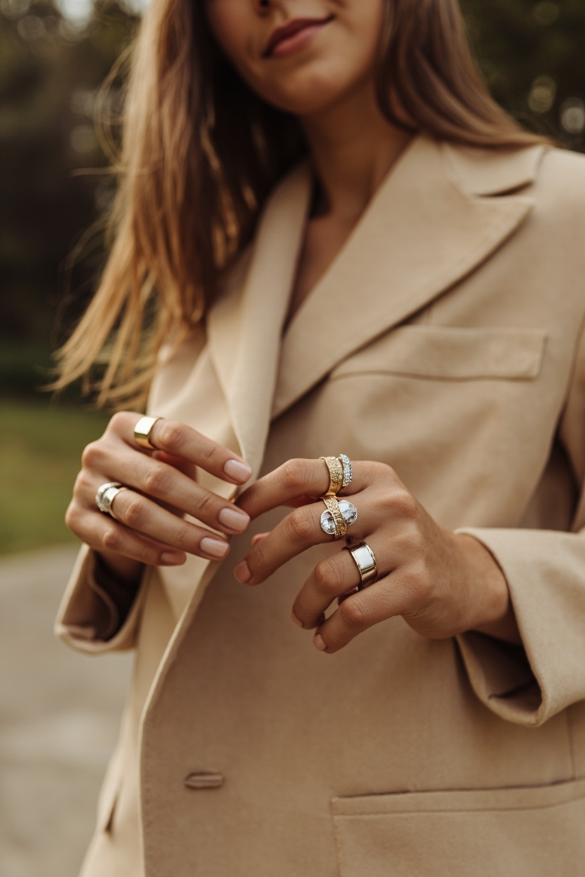 Bezel-Set Rings and Neutral Blazers