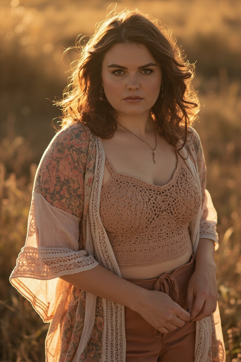 Boho Kimono + Structured Crochet Camisole