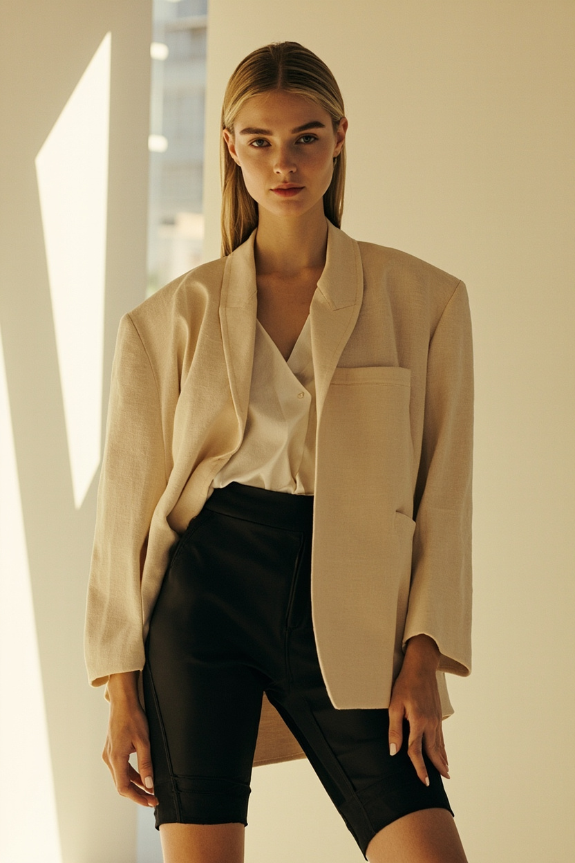 Boxy Blazer with Biker Shorts