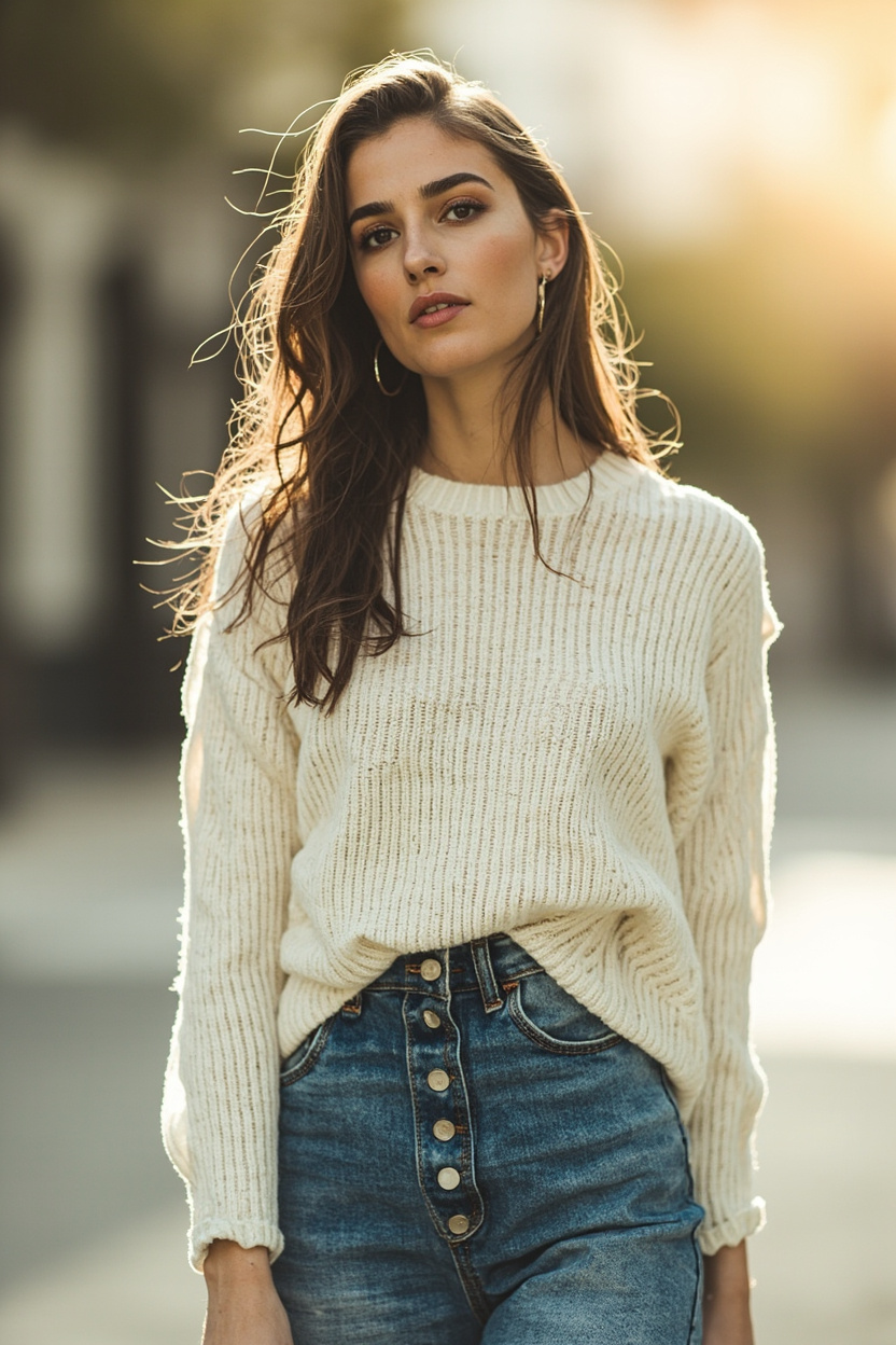 Button-Fly Jeans + Lightweight Knit