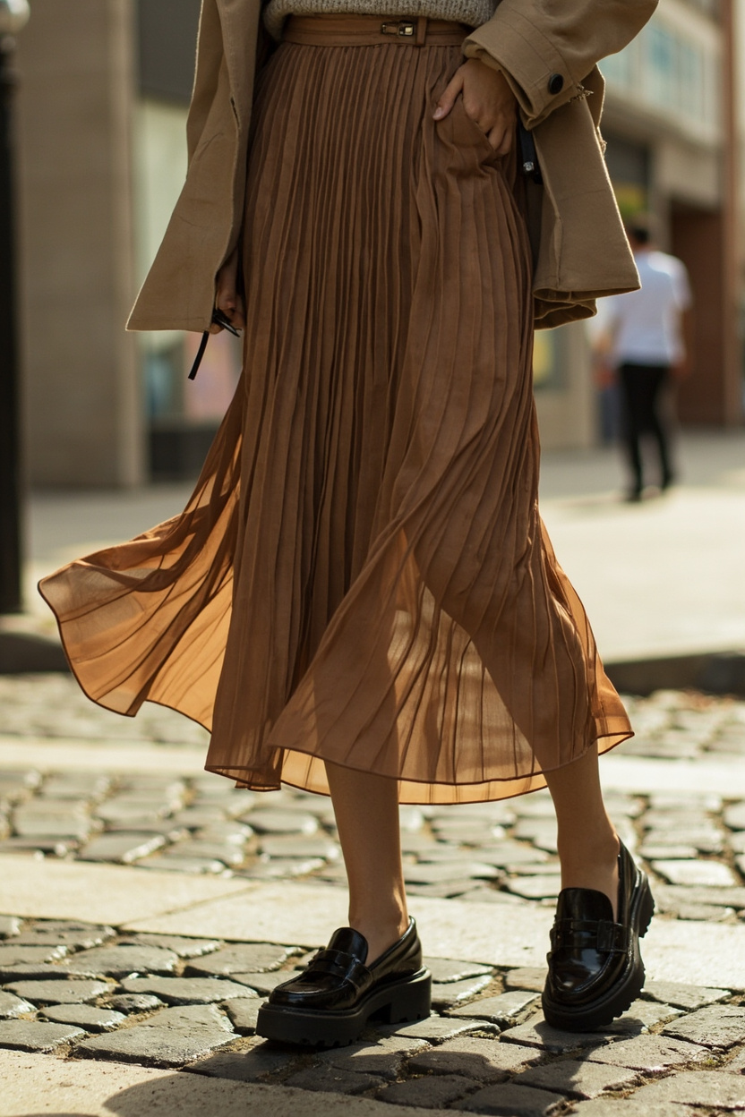 Chunky Loafers with Pleated Skirt