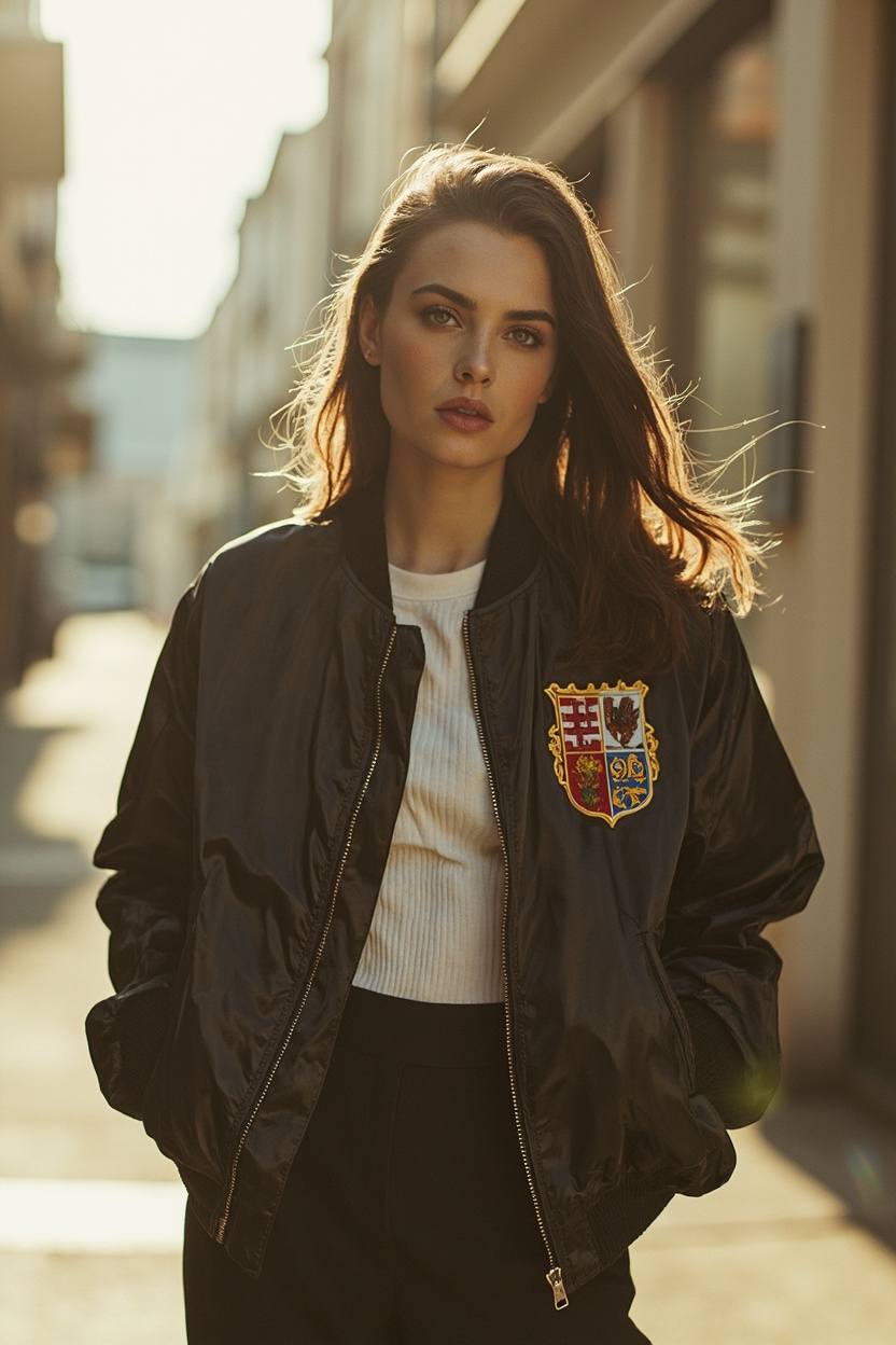 Crest-Embroidered Bomber Outfit