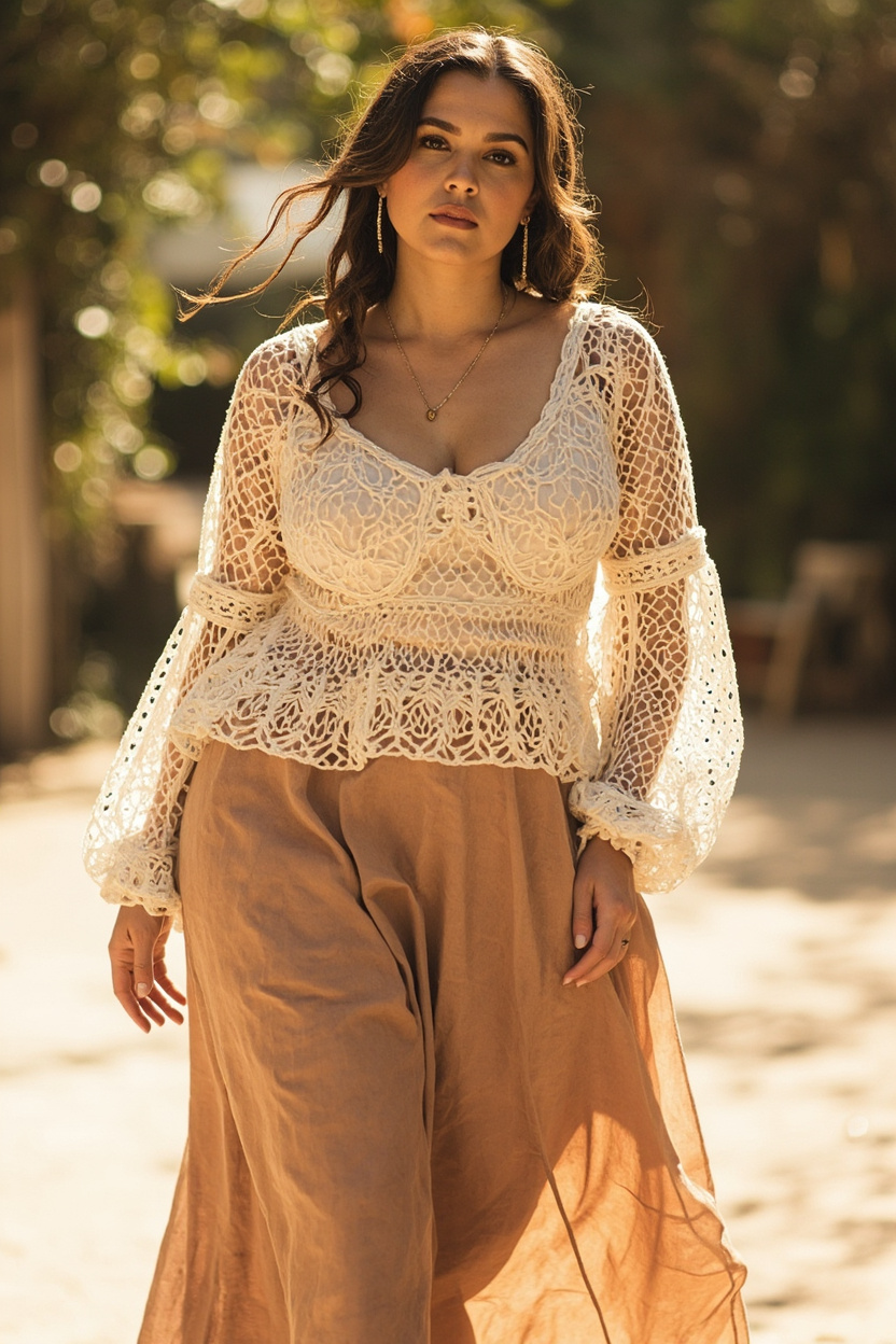 Crochet Peplum Top + High-Waist Midi