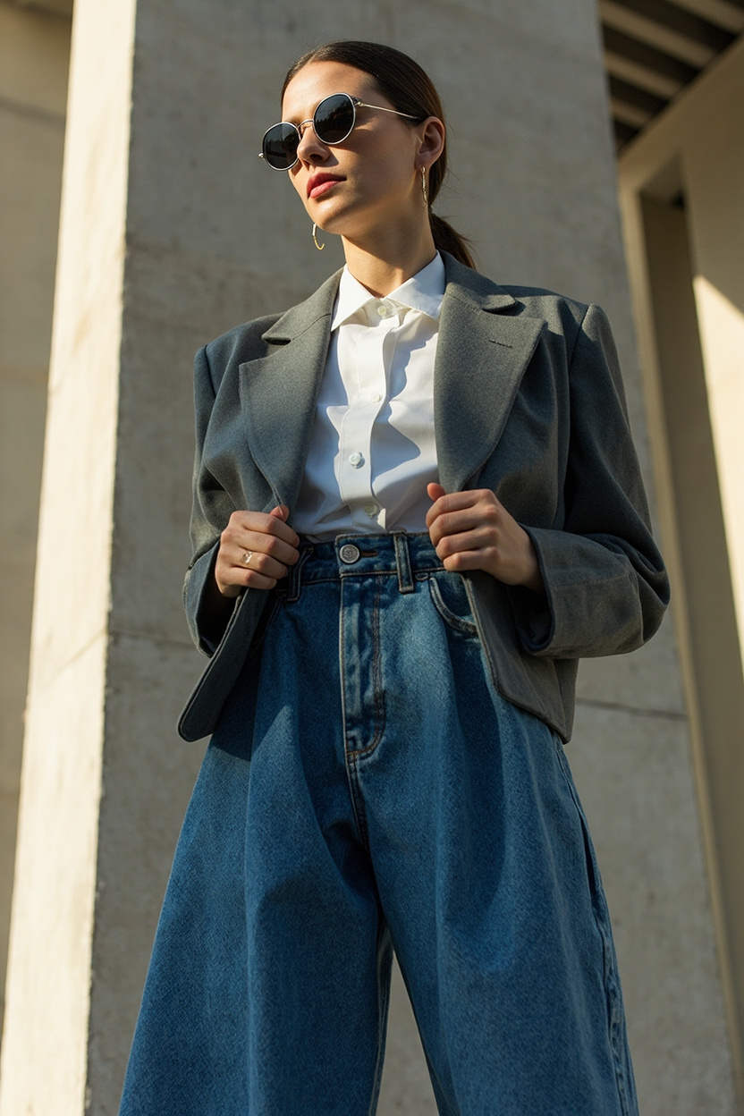 Cropped Blazer and Wide-Leg Jeans
