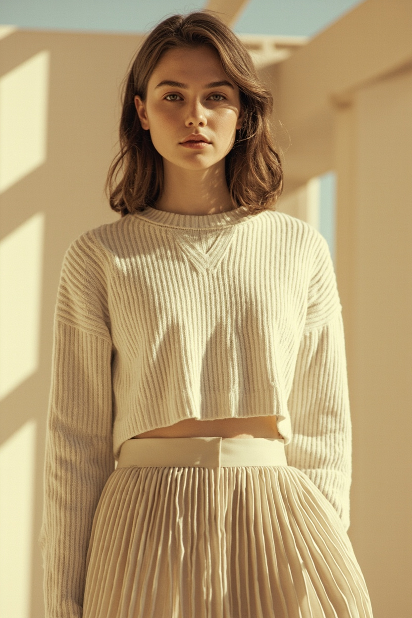 Cropped Knit and Pleated Skirt