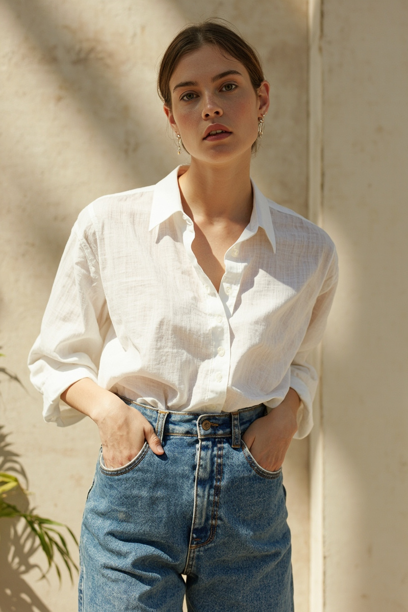 Cropped Straight Jeans + Linen Top