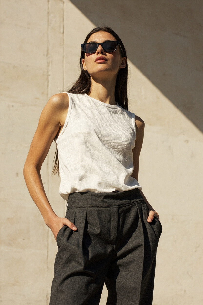 Cropped Tank Top + High-Waist Trousers
