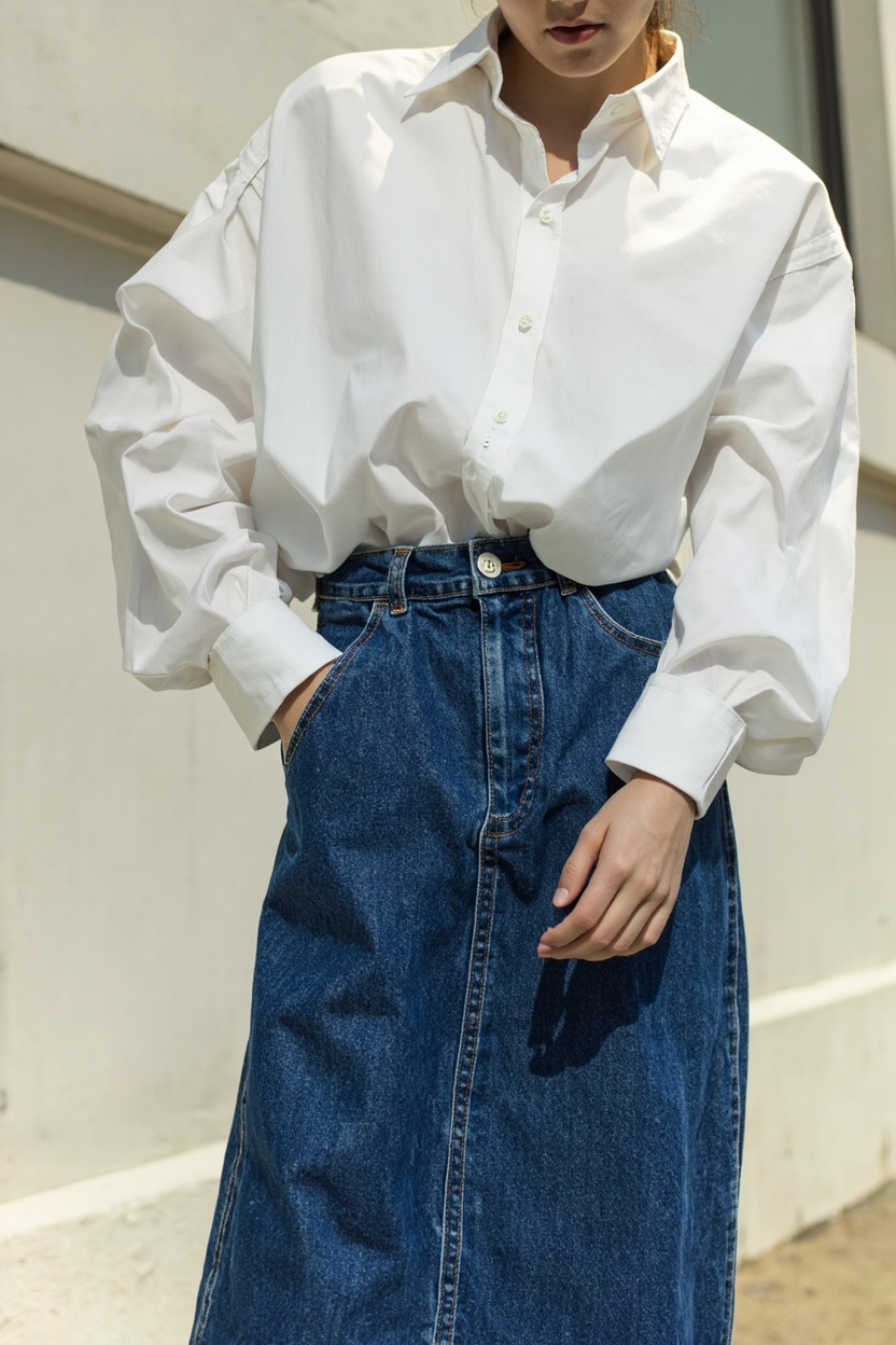 Denim Skirt + Oversized Shirt