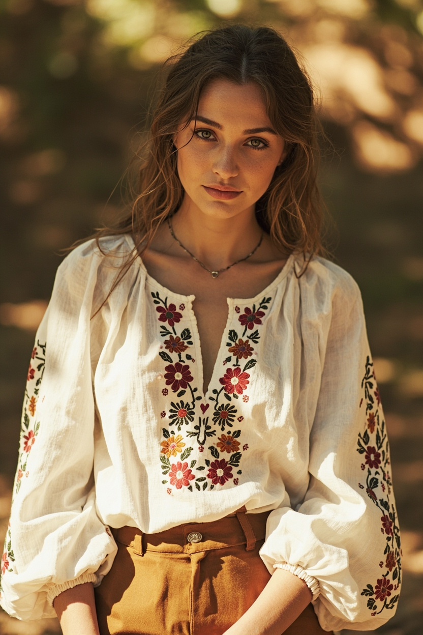 Embroidered Peasant Tops
