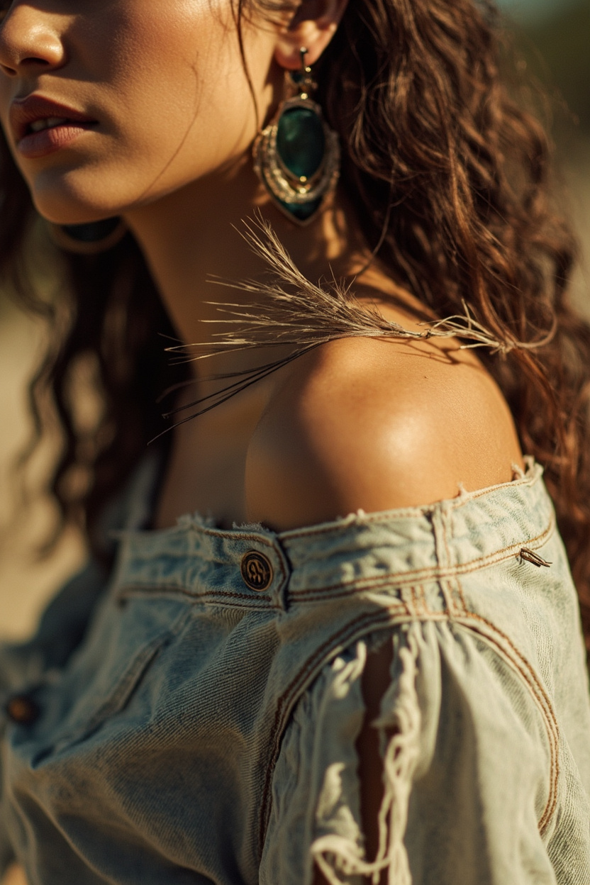Feather Earrings paired with Denim Shorts