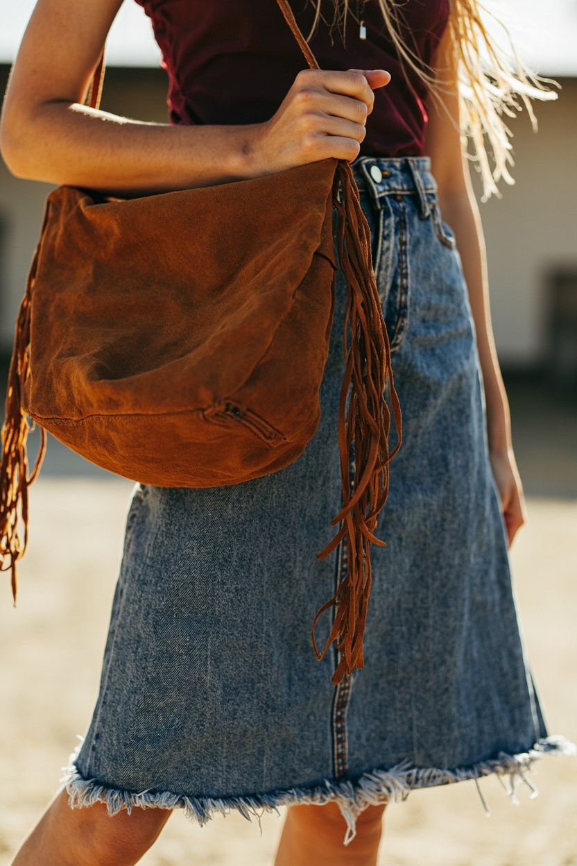 Fringed Hobo With Denim Midi