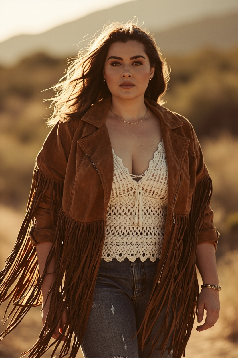 Fringed Suede Jacket + Crochet Top