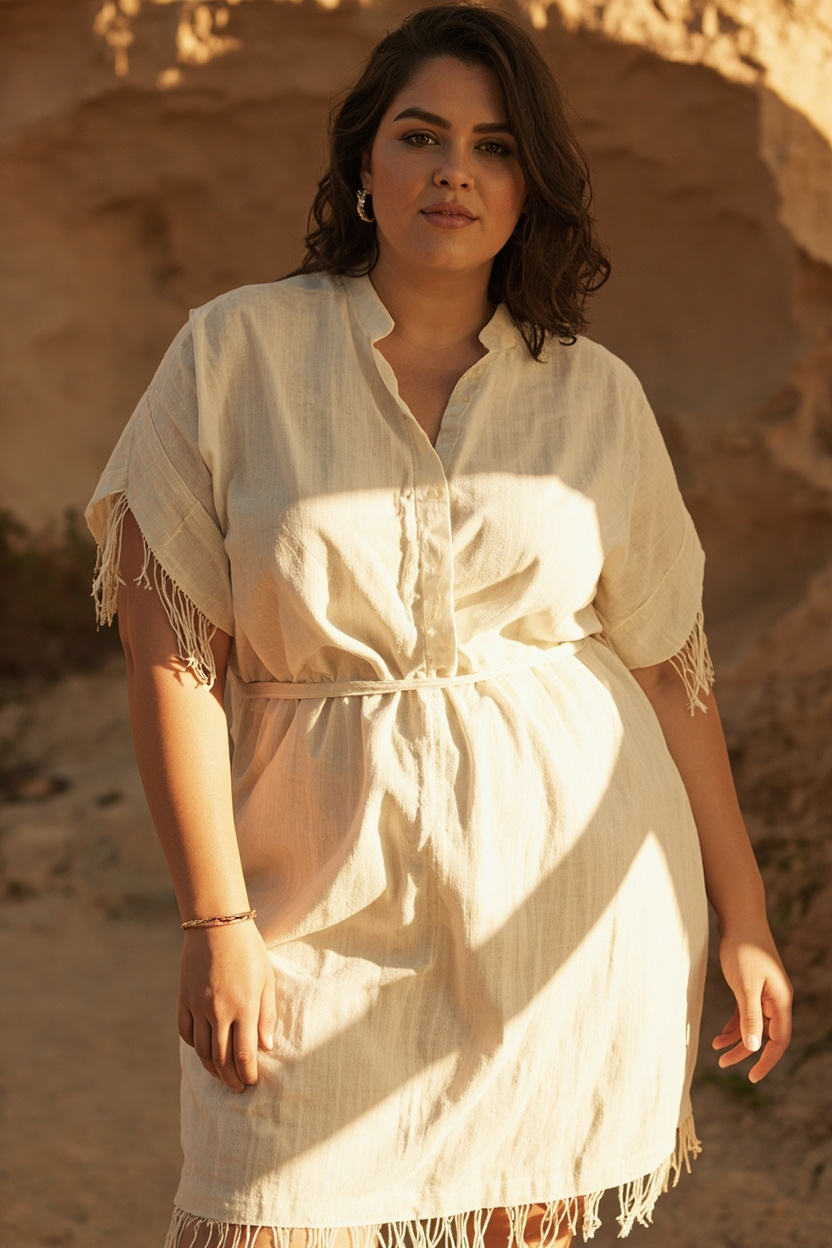 Ivory Linen Dress + Delicate Fringe Accents