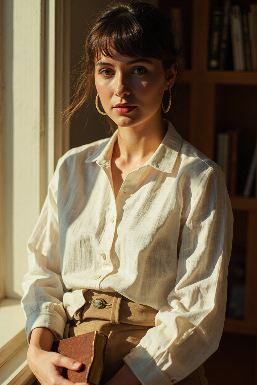 Light Academia Linen Blouse Ensemble