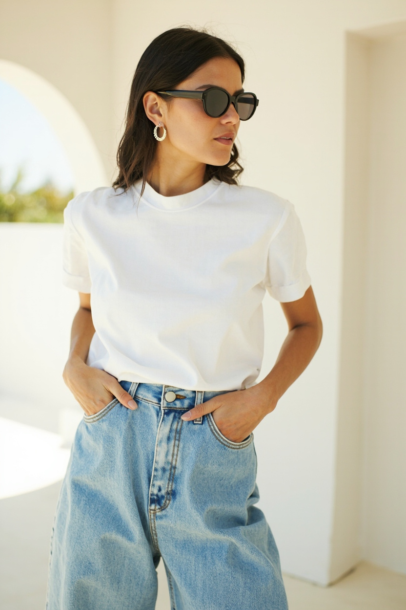 Minimal White Tee and Wide-Leg Jeans