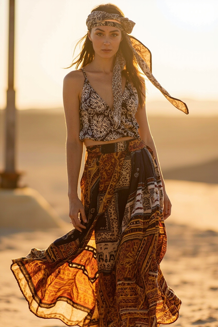 Mixed Tribal Skirt with Bandana Top