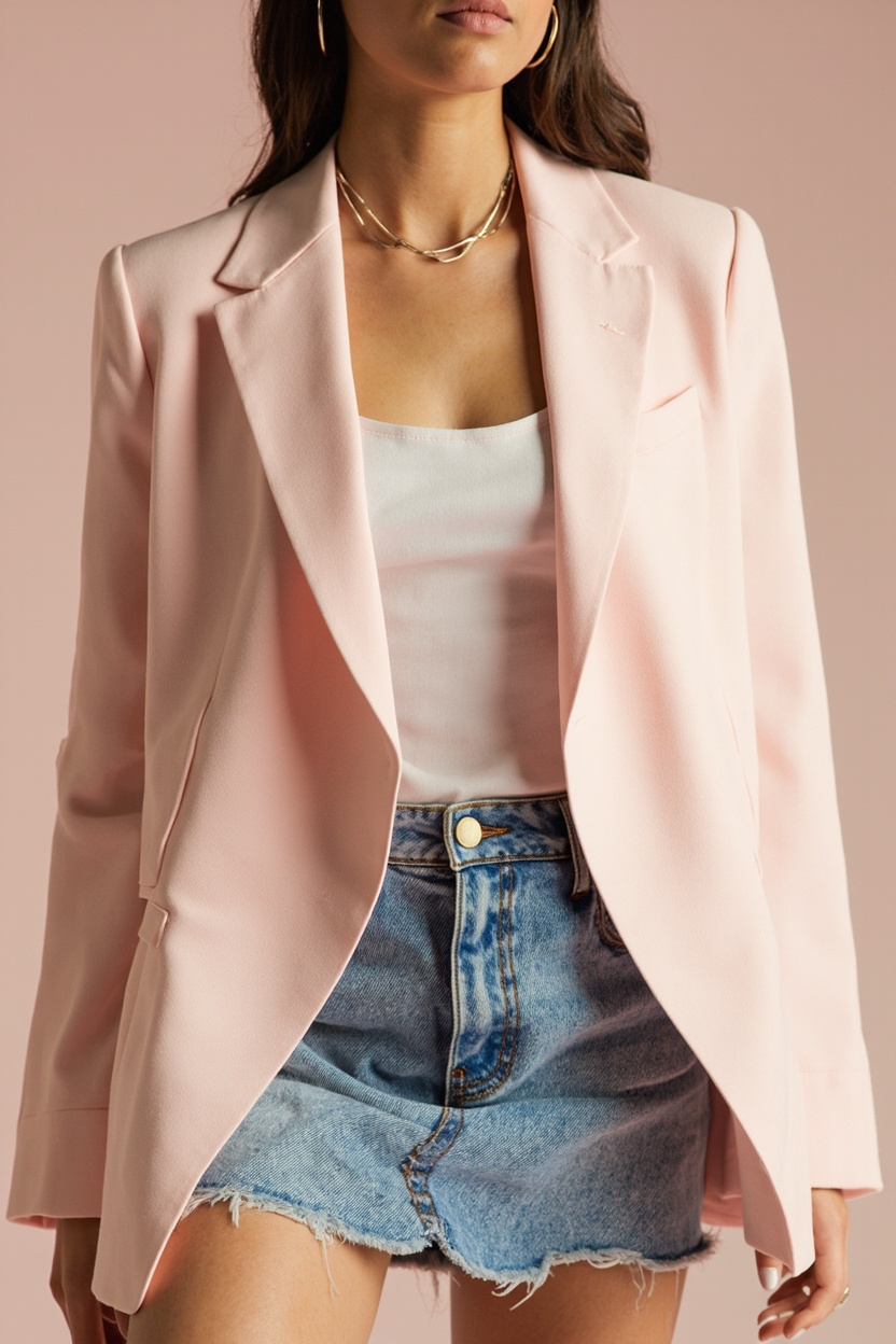 Pastel Blazer with Denim Mini