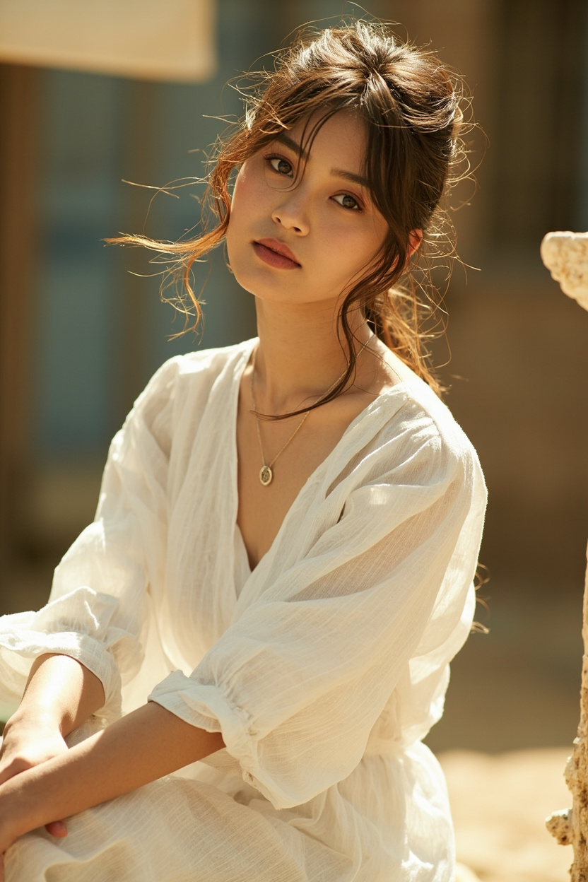 Poet-Core Linen Midi Dress Combo