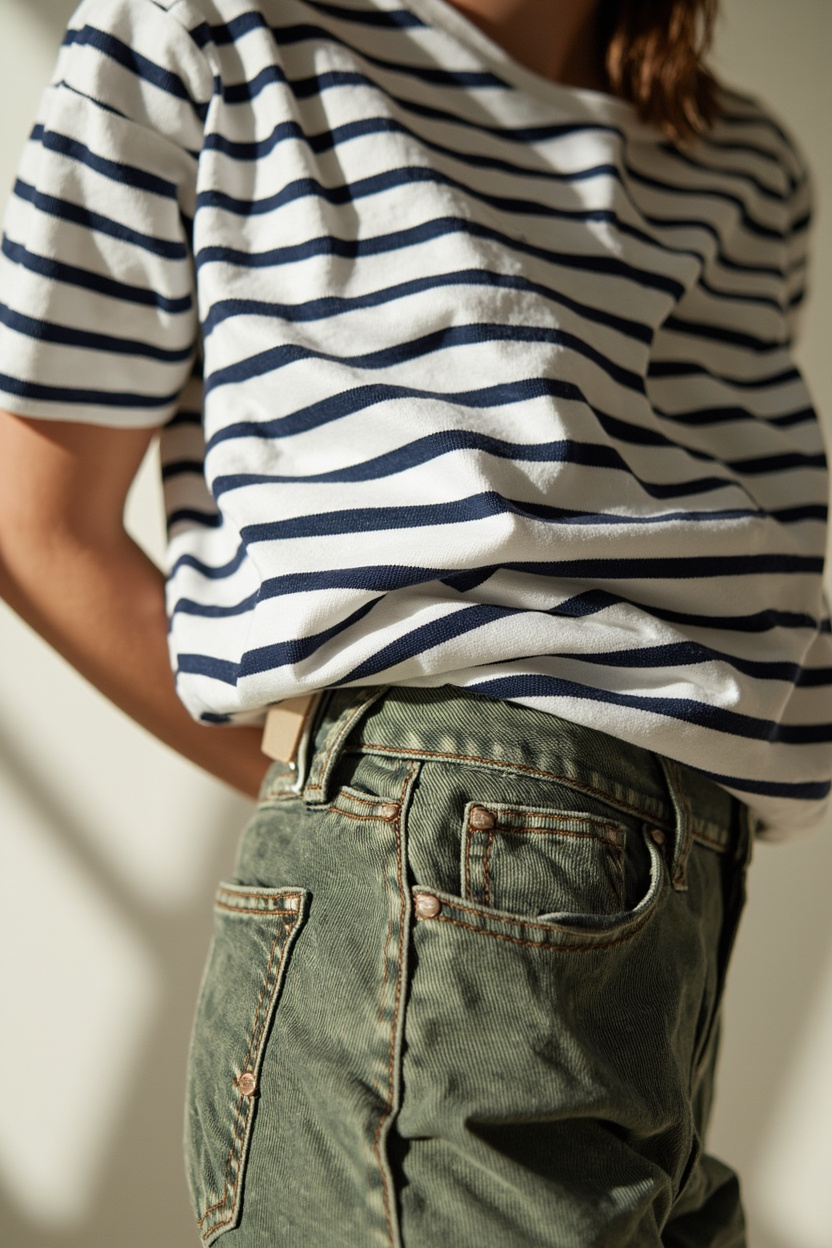 Sage Jeans with Breton Tee