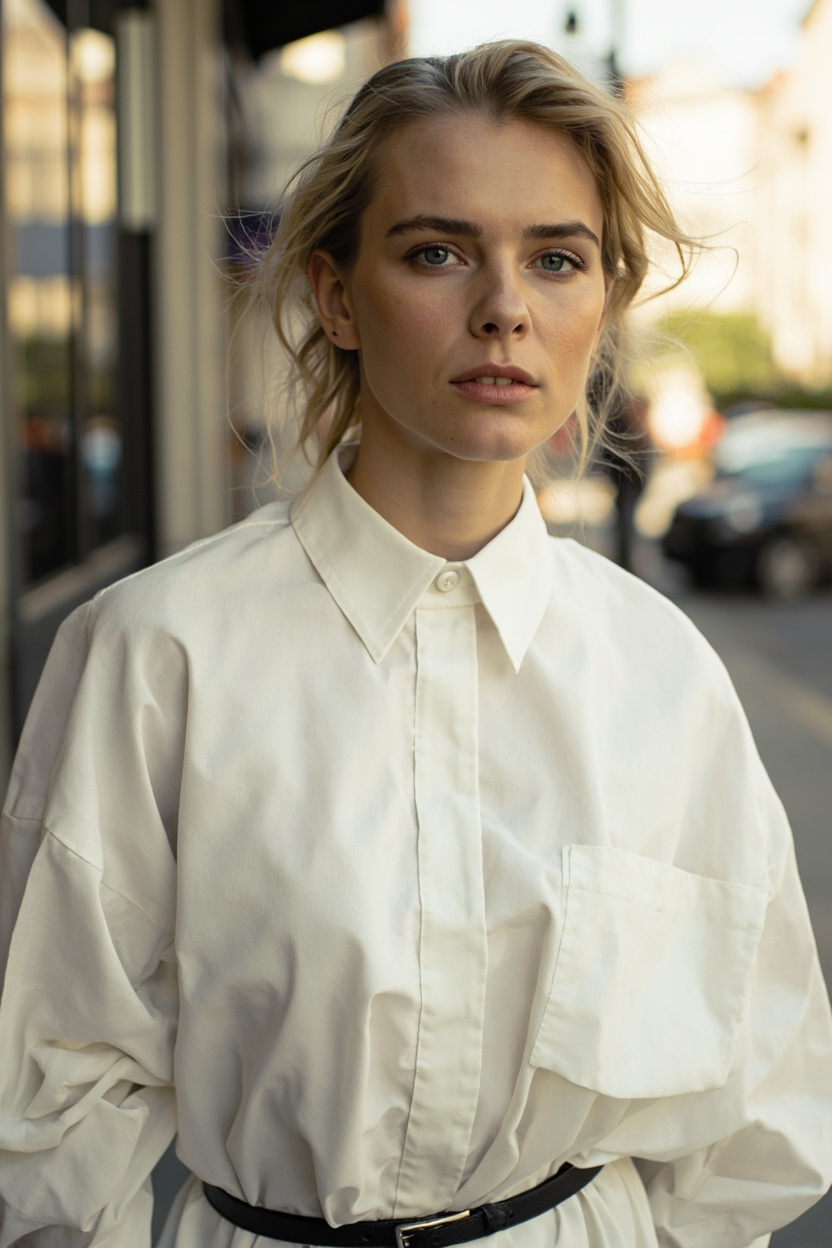 Slim Belt over Oversized Shirt