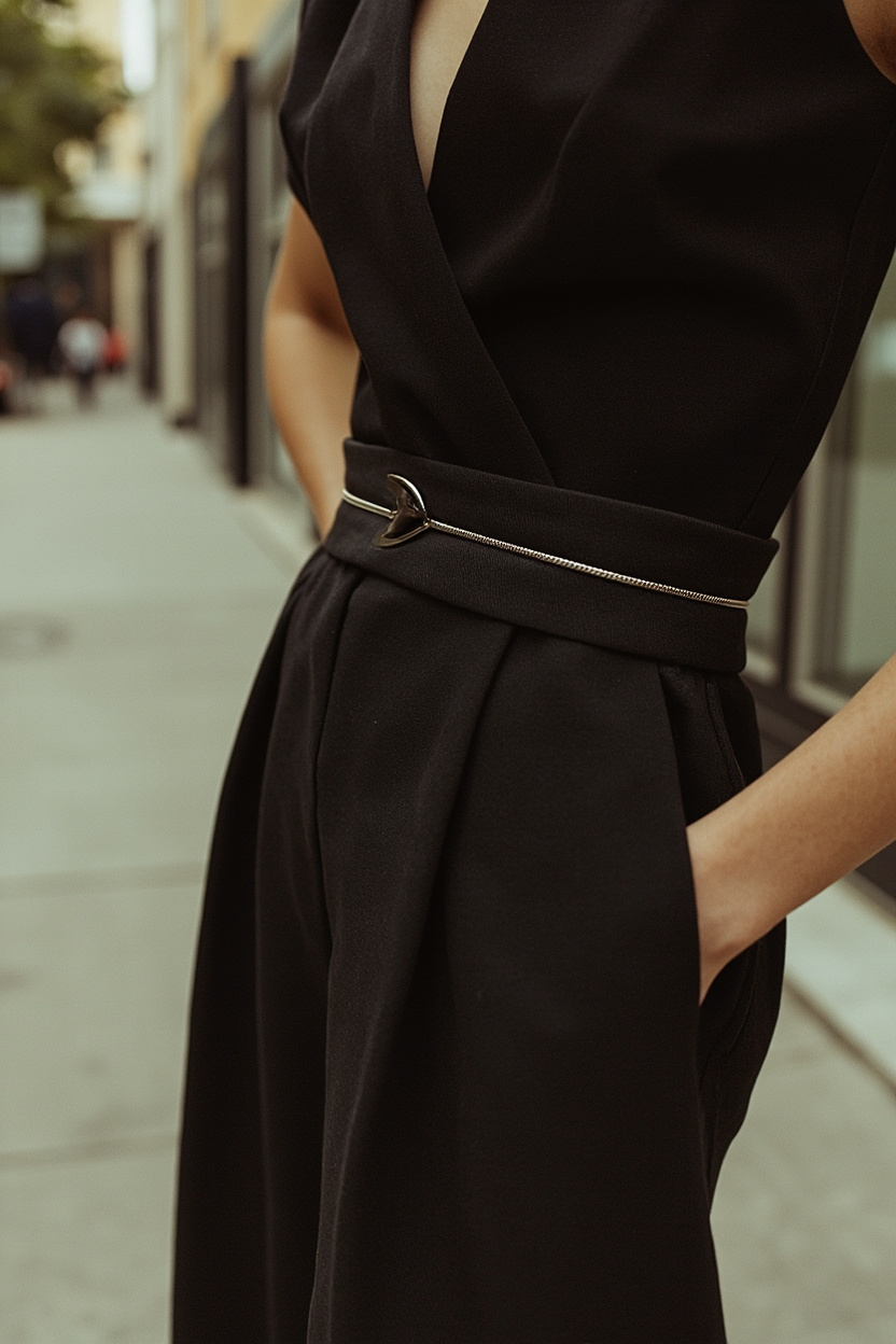 Slim Belt with Wide-Leg Trousers