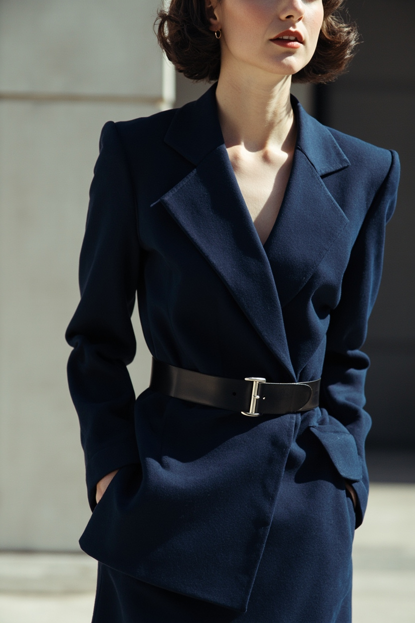 Slim Leather Belt over Blazer Dress