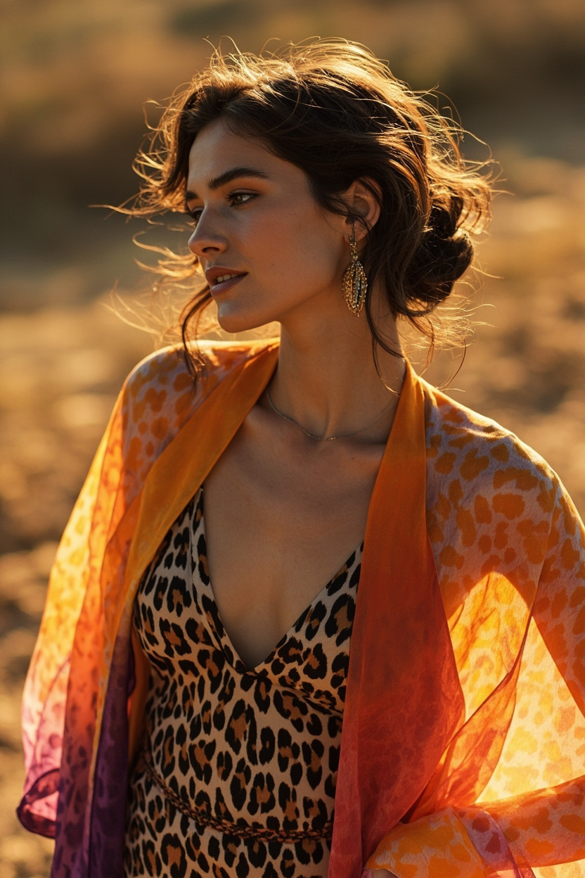 Sunset Ombre Kimono and Animal Slip