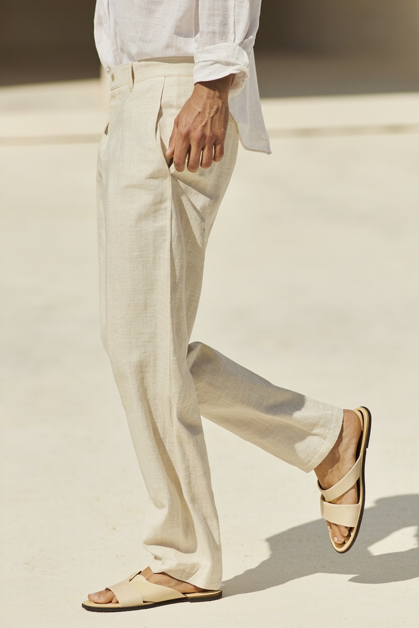 Tailored Linen Trousers with Slides
