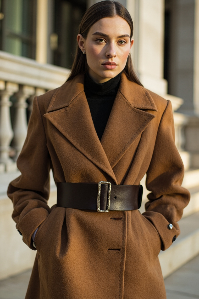 Thin Belt Cinched Wool Coat