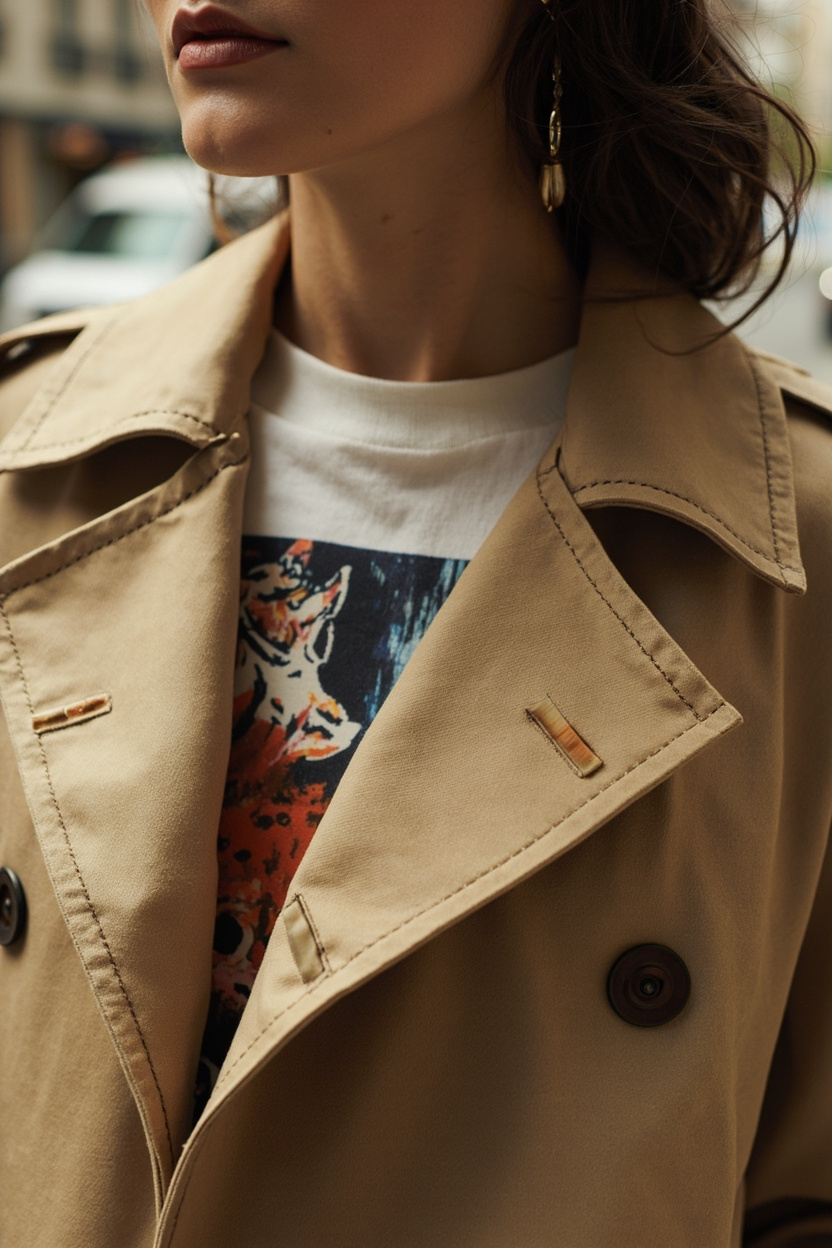 Trench Coat with Graphic Tee