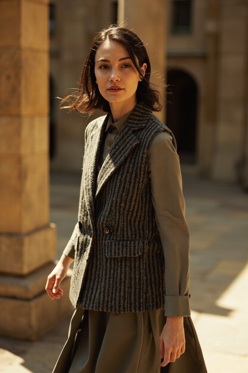 Tweed Waistcoat over Collared Dress