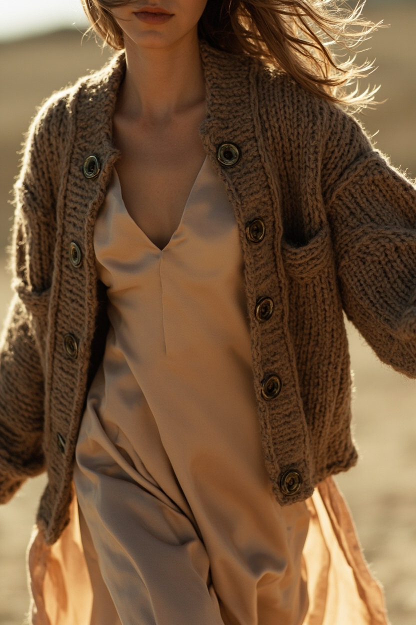 Vintage Cardigan over Slip Dress