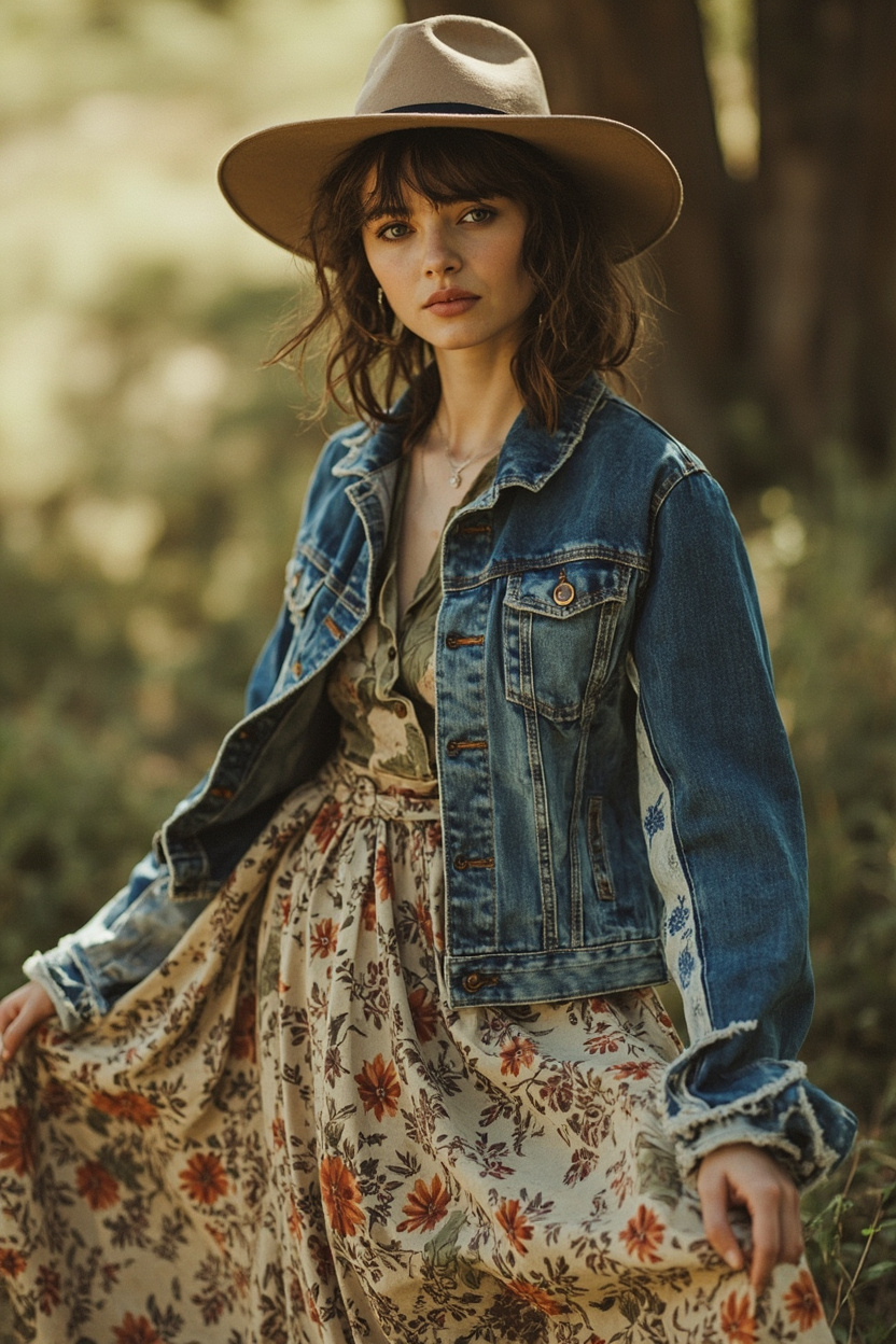 Vintage Floral Maxi and Patchwork Jacket