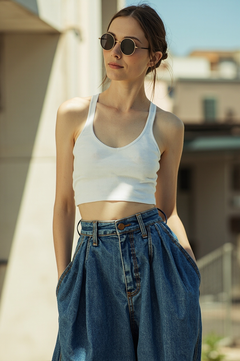 Wide-Leg Denim + Minimal Tank