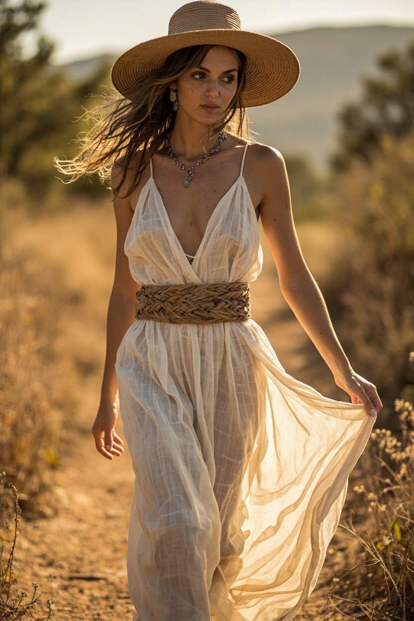 Woven Belts over Maxi Dresses